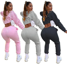 Load image into Gallery viewer, Casual Fleece Drawstring Long Sleeve Crop Top Sweat suit
