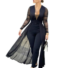 Load image into Gallery viewer, Sheer Sleeve Jumpsuit with Belt and  Skirt Overlay
