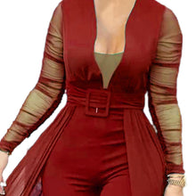 Load image into Gallery viewer, Sheer Sleeve Jumpsuit with Belt and  Skirt Overlay
