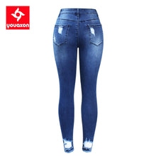 Load image into Gallery viewer, K.T.L. - Ultra Stretchy Blue Distressed Skinny Jeans
