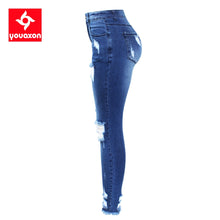 Load image into Gallery viewer, K.T.L. - Ultra Stretchy Blue Distressed Skinny Jeans
