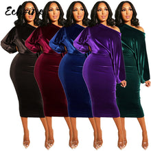 Load image into Gallery viewer, K.T.L. - Off Shoulder Long Sleeve High Waist Velvet Bodycon Dress
