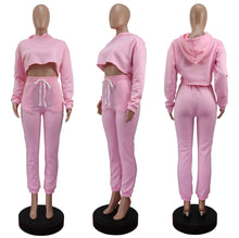 Load image into Gallery viewer, Casual Fleece Drawstring Long Sleeve Crop Top Sweat suit
