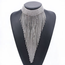 Load image into Gallery viewer, Rhinestone Tassel Choker Boho Necklace
