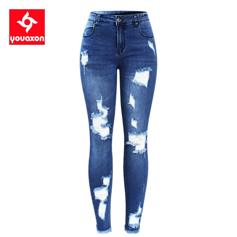 K.T.L. - Ultra Stretchy Blue Distressed Skinny Jeans