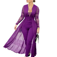 Load image into Gallery viewer, Sheer Sleeve Jumpsuit with Belt and  Skirt Overlay
