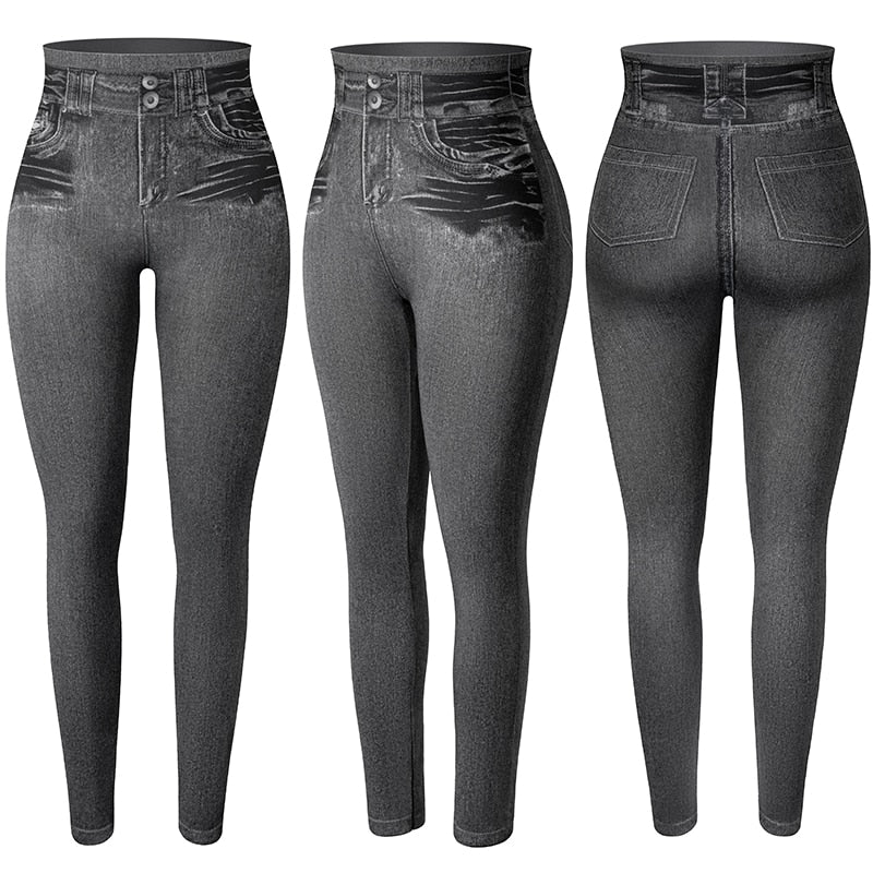 K.T.L. - Faux Denim High Waisted Jeggings