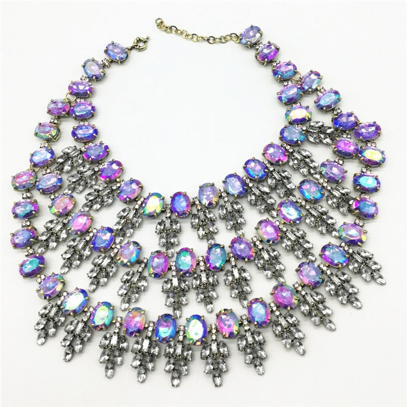 Crystal Gem Statement Collar Necklace